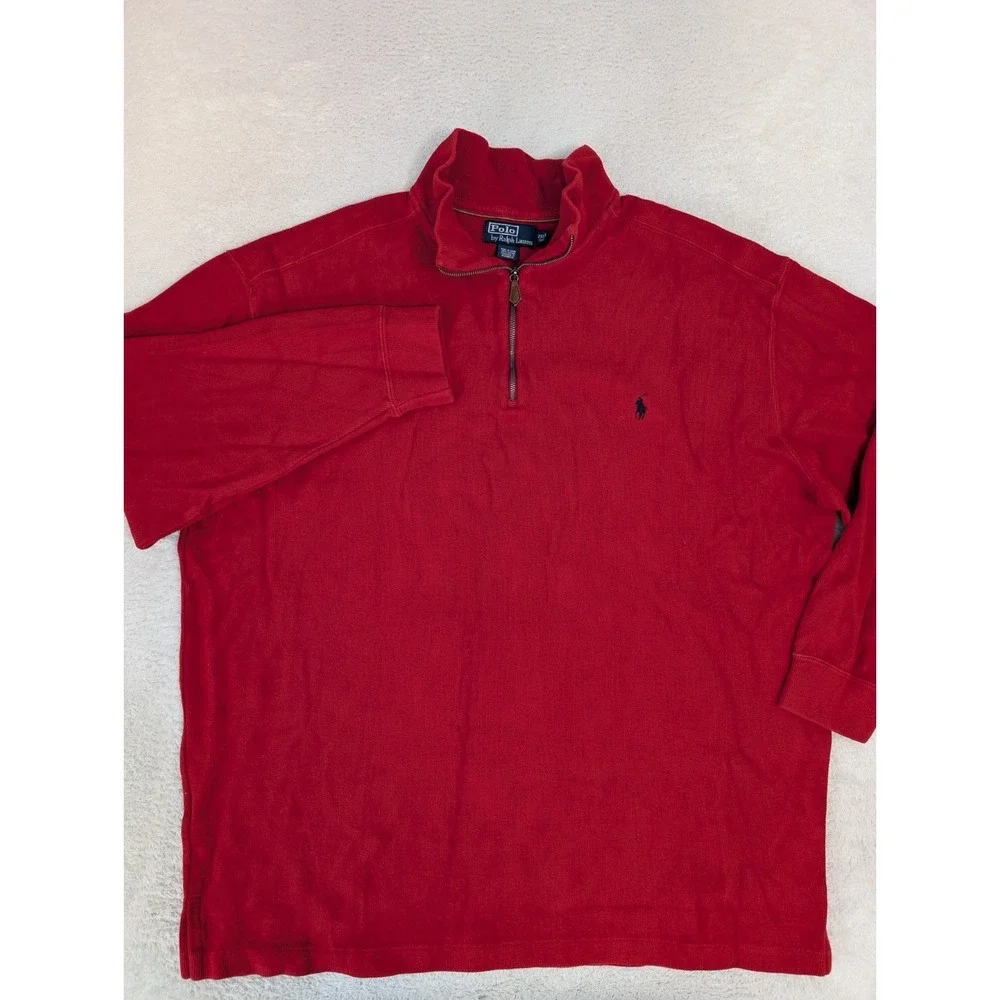 Polo Ralph Lauren‎ Sweater Mens 2XLT Red 1/4 Zip LS 100% Blue Pony Exclusive